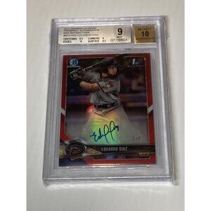 2018 Bowman Chrome Eduardo Diaz #BCPA-ED RC Prospects Red Refractor /5 BGS 9/10